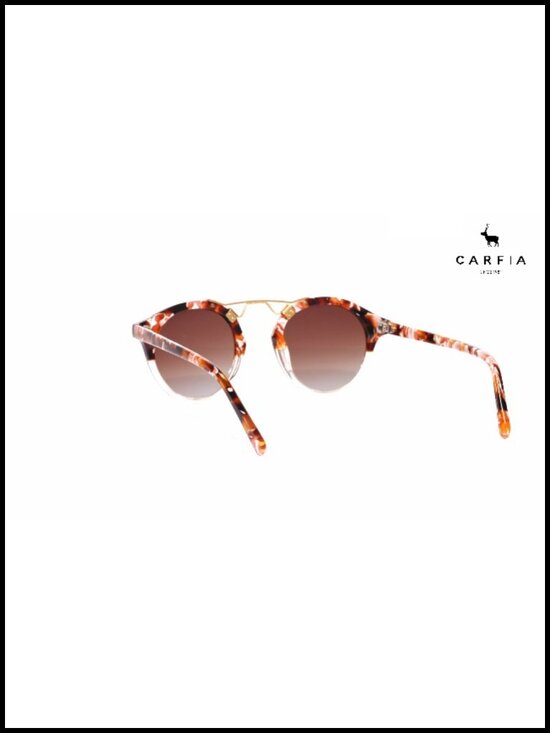 Round Acetate Sunglasses for Women UV Protection Retro Metal Brow main image 6
